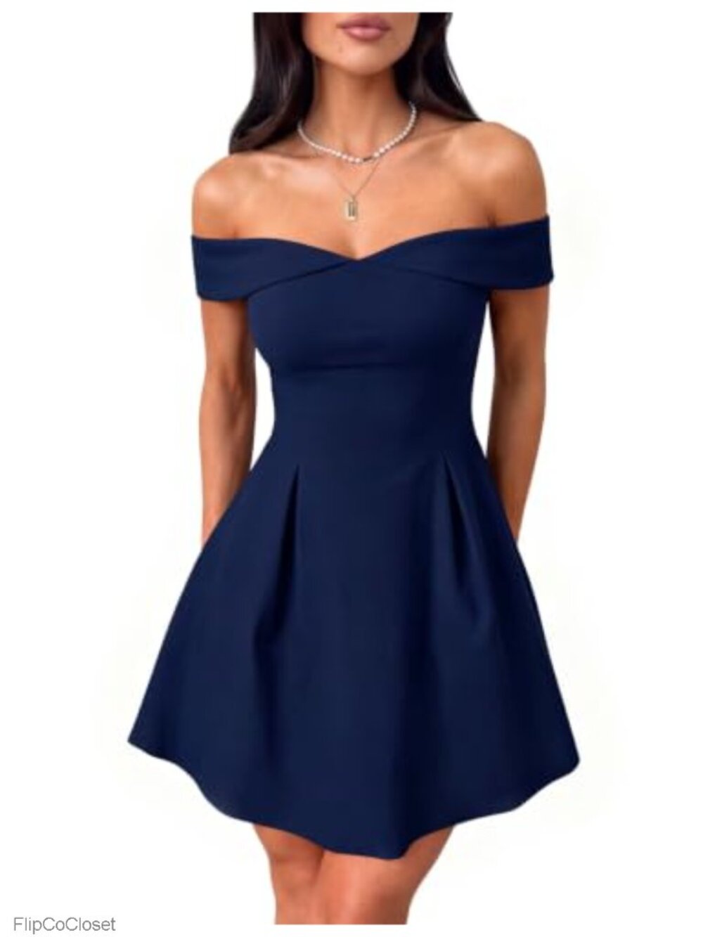 Off Shoulder Sleeveless A-line Mini Party Dress - Stretchy Polyester Spandex,